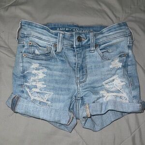 American Eagle Outfitters Light Blue Distressed Jean Shorts